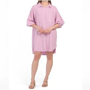 YOUNG FABULOUS & BROKE Linen Blend Sandollar Shirt Dress Pink Lilac Sz Medium